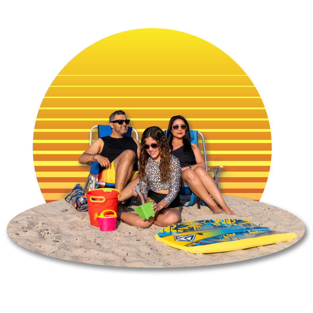 Family enjoying the beach on a sunny day